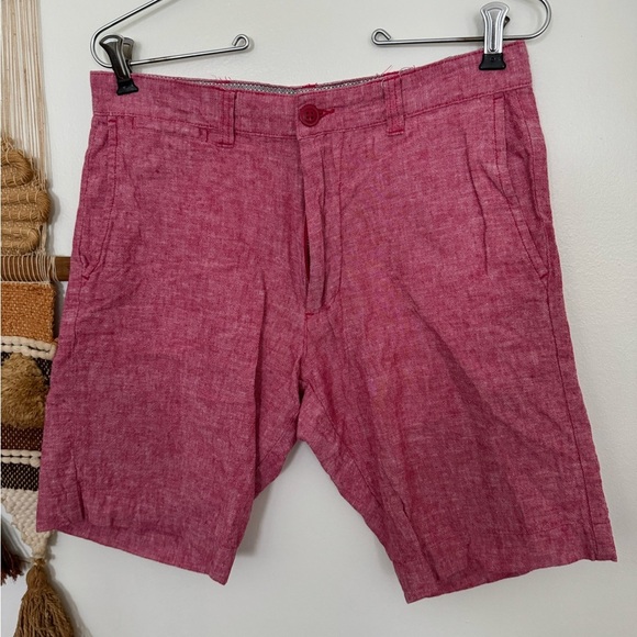 Linen Blend Chambray Chino Shorts By Bruno Mens 30 10" Inseam Red Lightweight - Picture 1 of 5